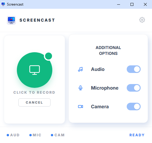 Estensione Screencast pronta a registrare