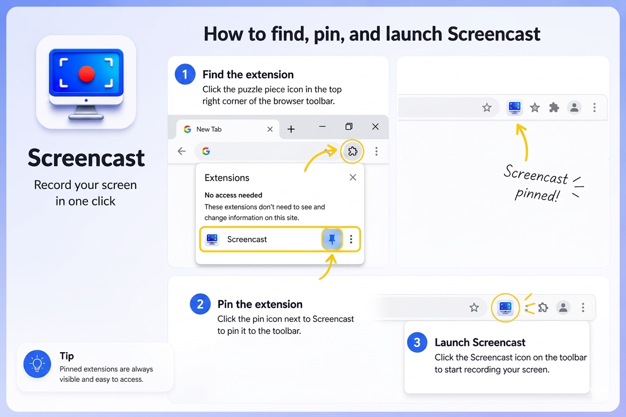 Navodila za namestitev in zagon razširitve Screencast za Chrome