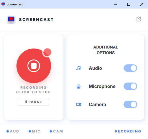 Screencast పొడిగింపు స్క్రీన్‌ను రికార్డ్ చేస్తోంది